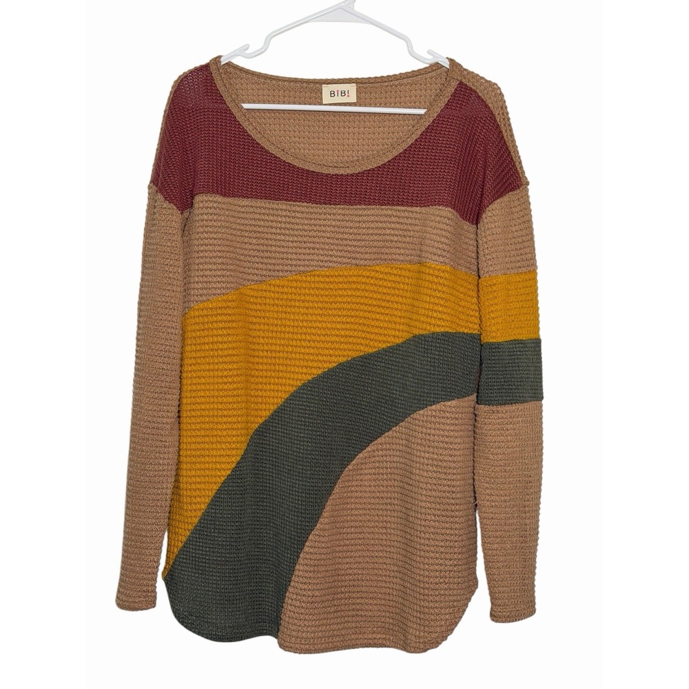 BiBi Colorblock Waffle Knit Sweater Medium Oversized Boutique Boho